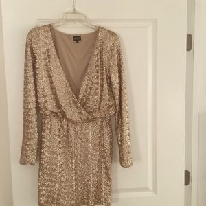 ALLOY Gold Sequin Wrap Midi Dress